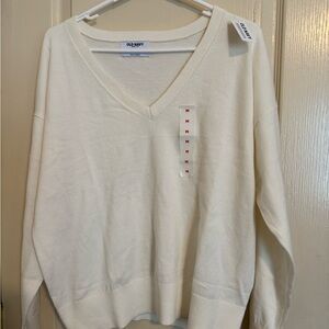NWT! Old Navy Women's V-Neck Oversized Sweater in White Size Medium